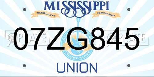 07ZG845 Mississippi License Plate