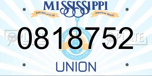 0818752 Mississippi License Plate