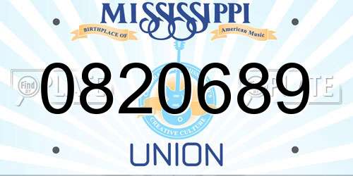 0820689 Mississippi License Plate