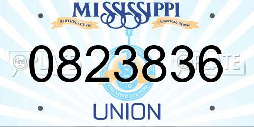 0823836 Mississippi License Plate