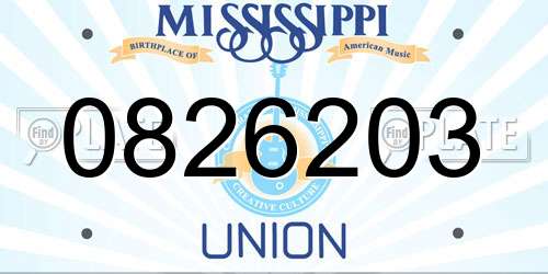 0826203 Mississippi License Plate
