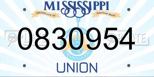 0830954 Mississippi License Plate