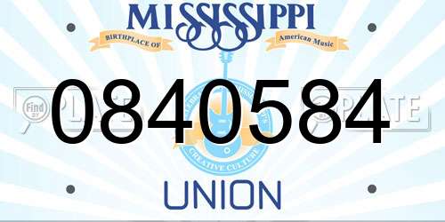 0840584 Mississippi License Plate