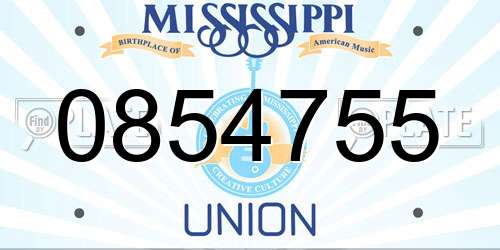 0854755 Mississippi License Plate