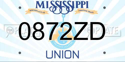 0872ZD Mississippi License Plate