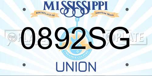 0892SG Mississippi License Plate