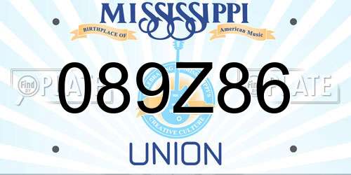 089Z86 Mississippi License Plate