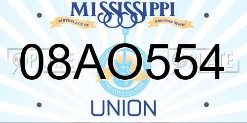 08AO554 Mississippi License Plate