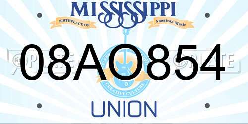 08AO854 Mississippi License Plate