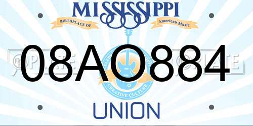 08AO884 Mississippi License Plate
