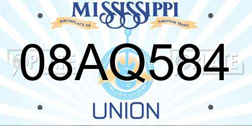 08AQ584 Mississippi License Plate