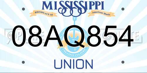 08AQ854 Mississippi License Plate