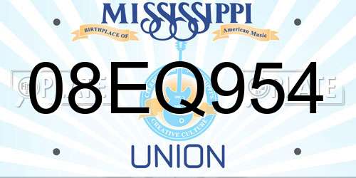 08EQ954 Mississippi License Plate
