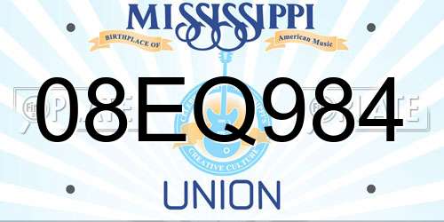 08EQ984 Mississippi License Plate