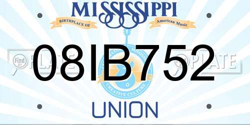 08IB752 Mississippi License Plate