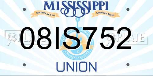 08IS752 Mississippi License Plate