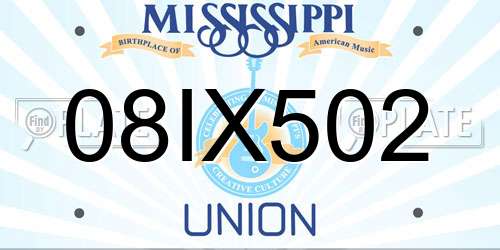 08IX502 Mississippi License Plate