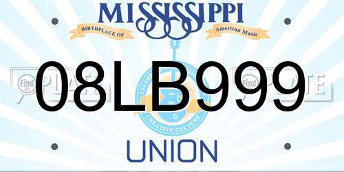 08LB999 Mississippi License Plate