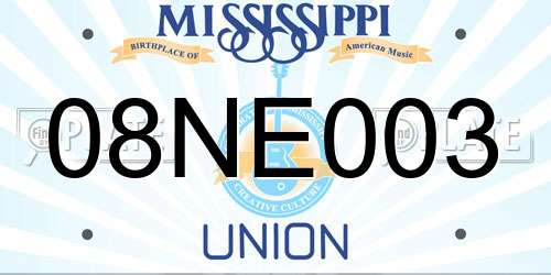 08NE003 Mississippi License Plate