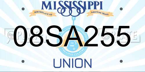 08SA255 Mississippi License Plate
