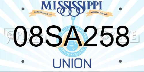 08SA258 Mississippi License Plate