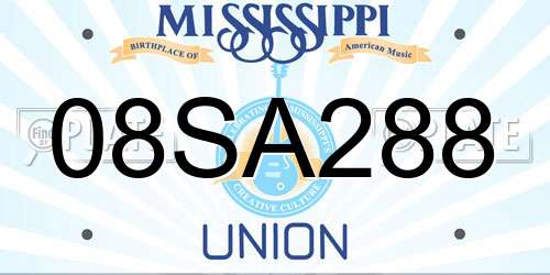 08SA288 Mississippi License Plate