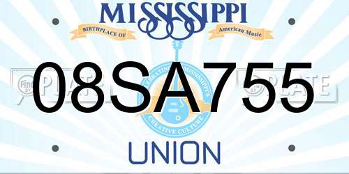 08SA755 Mississippi License Plate