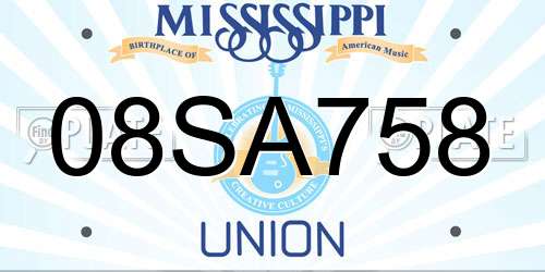 08SA758 Mississippi License Plate