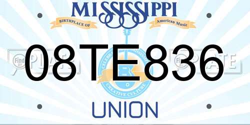 08TE836 Mississippi License Plate