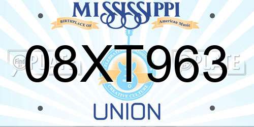 08XT963 Mississippi License Plate