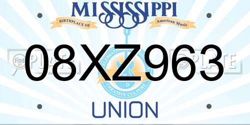 08XZ963 Mississippi License Plate