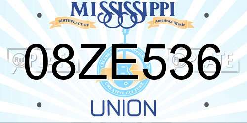 08ZE536 Mississippi License Plate