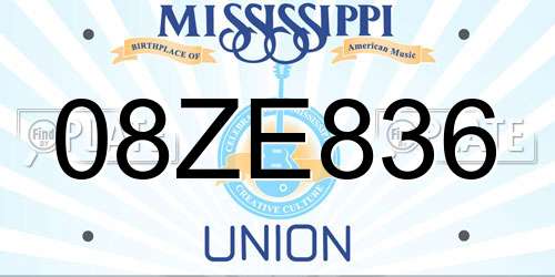 08ZE836 Mississippi License Plate