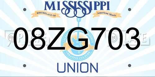 08ZG703 Mississippi License Plate