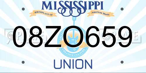 08ZO659 Mississippi License Plate