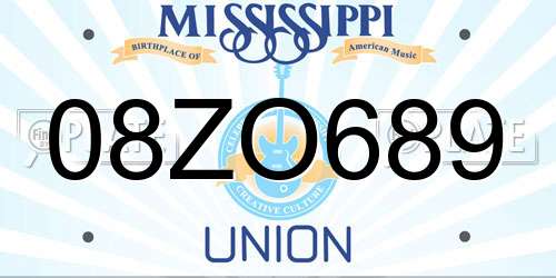 08ZO689 Mississippi License Plate