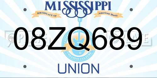 08ZQ689 Mississippi License Plate