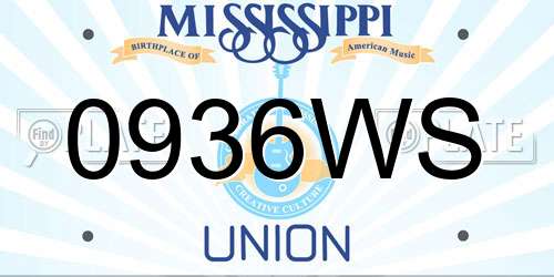 0936WS Mississippi License Plate