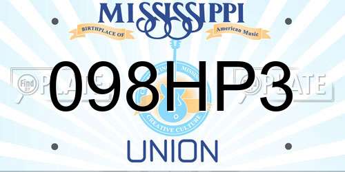 098HP3 Mississippi License Plate