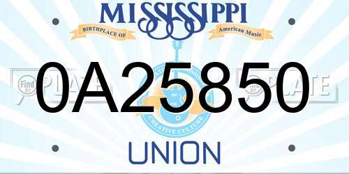 0A25850 Mississippi License Plate