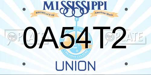 0A54T2 Mississippi License Plate