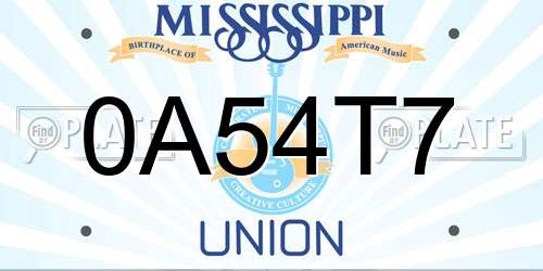 0A54T7 Mississippi License Plate