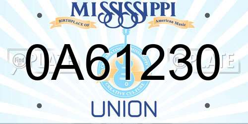 0A61230 Mississippi License Plate