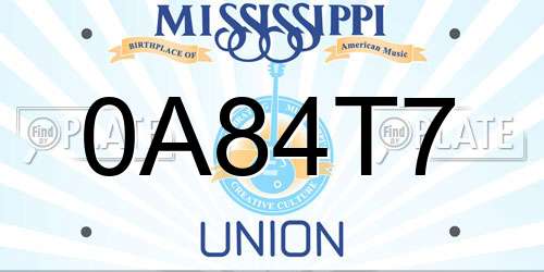 0A84T7 Mississippi License Plate