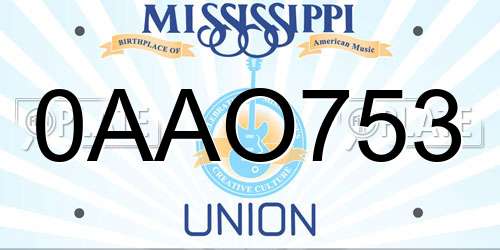 0AAO753 Mississippi License Plate