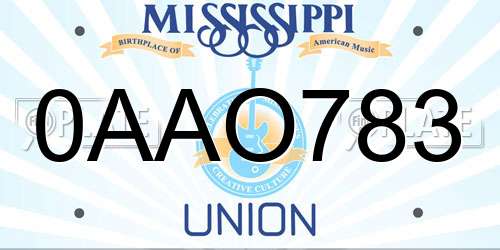 0AAO783 Mississippi License Plate
