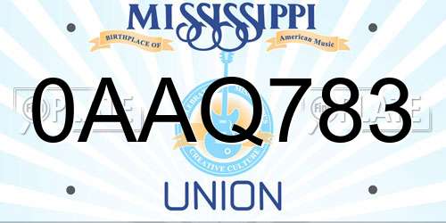 0AAQ783 Mississippi License Plate