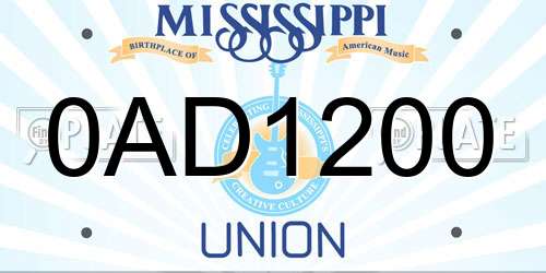 0AD1200 Mississippi License Plate