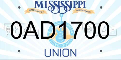 0AD1700 Mississippi License Plate