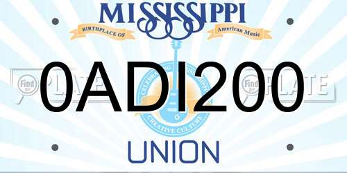 0ADI200 Mississippi License Plate